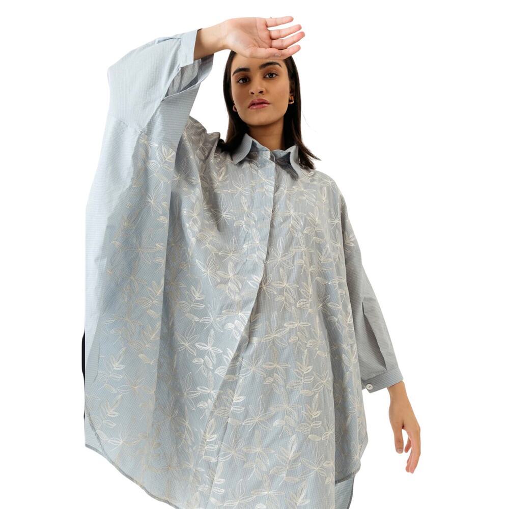 BEECHTREE Embroidered Oversized Shirt Tunic Collar Double Placket Detail OS